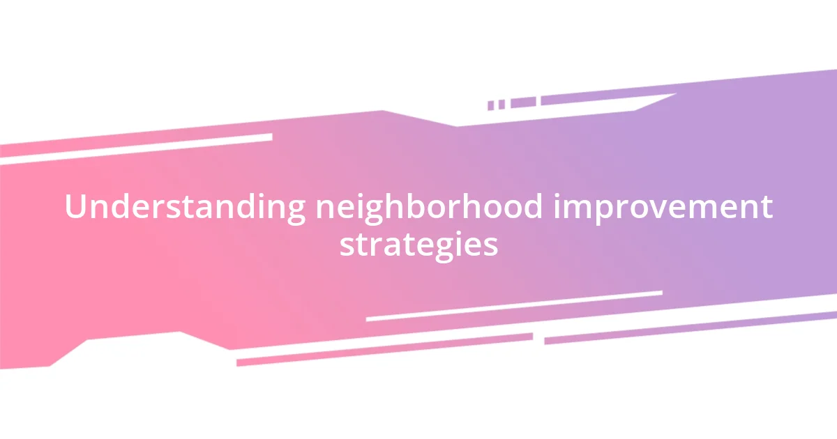 Understanding neighborhood improvement strategies